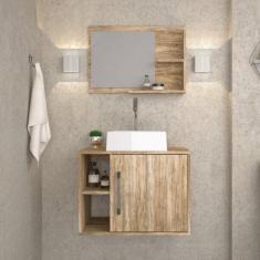 Conjunto para Banheiro Gabinete com Cuba Quadrada Q32 e Espelheira Lau