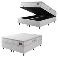 Cama Box Baú Casal Queen Colchão Espuma D33 Pillow Top Van Gogh 158x198x65cm Branco Hellen