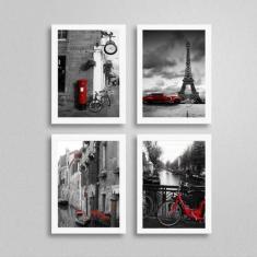 Kit 4 Quadros Fotografias Vermelhas 45x34cm - Quadros On-line, A3 (45 