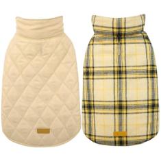 Kuoser Casaco impermeável para cães, reversível para cães grandes, casaco de inverno durável ajustável para filhotes de cachorro Groowing, roupas quentes para clima frio, amarelo G
