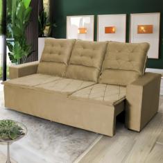 Sofá Retrátil Reclinável Europa 1.80m Suede Velut Bege Com Molas - King House