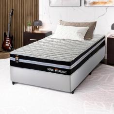 Conjunto Cama Box Branco c/ Molas Ensacadas Durham Preto Solteiro 96x203x60