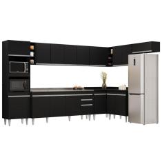 Armário De Cozinha Modulada De Canto 9 Peças Cp06 Balcão Com Pia Inox Preto - Lumil