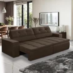 Sofá Retrátil e Reclinável 3 lugares 2,30m com Molas Stella Suede Marrom Adonai Estofados