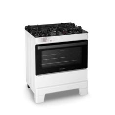 Fogão Esmaltec Ideal Top Glass 5 Bocas 84L Branco Mesa de Vidro Acendi