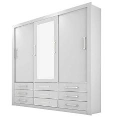 Guarda Roupa Casal 3 Portas 9 Gavetas com Espelho Anjos Carioca Móveis Cor Branco