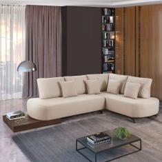 Sofá 4 Lugares Paris com Apoio Lateral Linho Cru