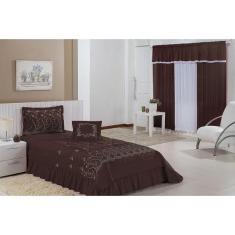 Kit Cobre Leito Solteiro Desejos 04 Peças Bordado - Marrom - Bordados 