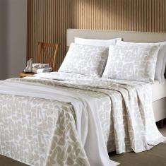 Jogo de Cama Casal 4 peças Lençol com Elástico 100 Algodão Percal 130 