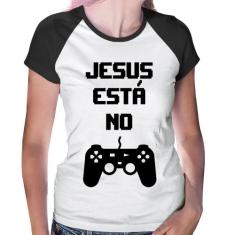 Baby Look Raglan Jesus está no controle - Foca na Moda, Branco, Preto,