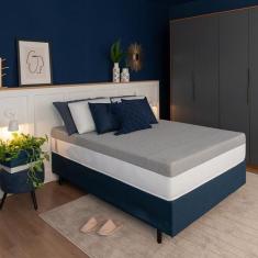Cama Box Queen Azul com Colchão Guldi Dream Mola Ensacada (30x158x198)