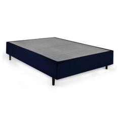 Cama Box Queen com Colchão Mola Ensacada Guldi Macio Branco e Azul