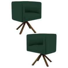 Kit 2 Poltronas Decorativas Base Giromad Madeira Betina C-117 Linho Verde Musgo - Domi