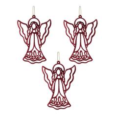 Enfeite de Natal Anjinho com Glitter com 3 Unidades Cazza Vermelho