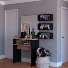 Conjunto de Aparador e 3 Nichos Balin Preto e Carvalho Mel