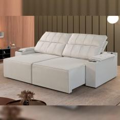 Sofá Retrátil e Reclinável 4 Lugares 250cm M182 Yescasa Linho/Bege Claro