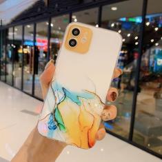Capa de telefone com pintura em aquarela para iPhone 15 14 13 Pro Max 12 Mini 11 X XR XS 7 8 Plus SE 2020 Capa macia transparente de mármore, laranja, para iPhone 11 Pro