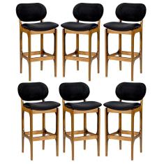 Kit 6 Banquetas Alta Decor 50 x 104 Cm Madeira Maciça Imbuia Suede Preto L14 - RMI
