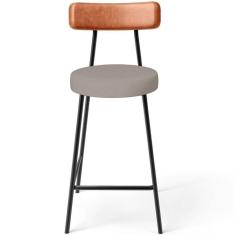 Banqueta Baixa Cozinha Sala Jantar Bancada Milão L02 Couríssimo Camel Linho Bege - Lyam Decor