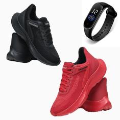 Kit 2 Tênis Masculino Esporte Academia Corrida Leve Uso no Dia a Dia + Relógio-Masculino