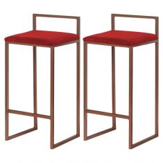 Kit 2 Banquetas Decorativa Base Bronze Veludo Vermelho