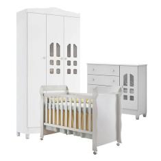 Quarto De Bebê New Selena 3 Portas Com Cômoda Selena E Berço Mirelle Branco Brilho – Carolina Móveis