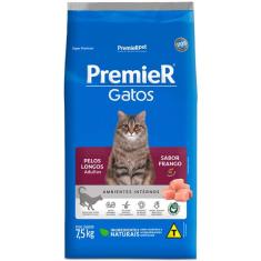 Ração Premier Pet Gatos Ambientes Internos Pelos Longos Adultos Frango - 7,5 Kg