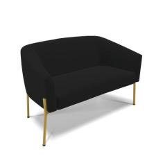 Sofá Namoradeira 2 Lugares Pé De Ferro Dourado Stella Linho Preto A79 