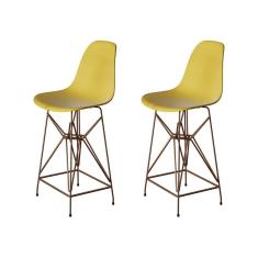Kit 2 Banquetas Bistrô Alta Eames Amarela Base Ferro Cobre - Cor: Amarelo