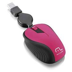 Mouse Com Fio Wave Conexão USB 1200dpi Cabo de 75cm 3 Botões Textura Emborrachada Retrátil Rosa - MO233