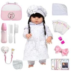 Boneca Reborn Recém Nascida Morena Completa Pode Dar Banho - Cegonha R