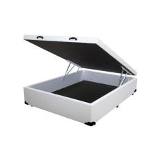 Base Box Baú Casal Premium Sintético Branco 41x138x188