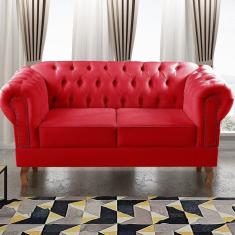 Sofá 2 Lugares Decoração Sara Recepção Dom Pedro Chesterfield Vermelho