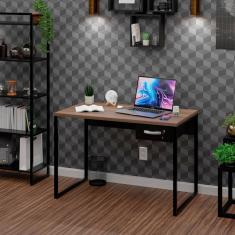 Mesa De Escritório Escrivaninha Industrial 1 Gaveta 100cm Nogal