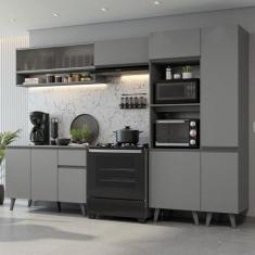 Armário de Cozinha Completa 300cm Cinza Nice Madesa 08, Cinza
