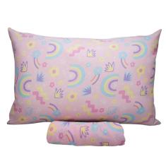 Jogo De Cama Solteiro Portallar Malha Misto Estampado Rainbow 2 Pçs Com Elástico Rosa