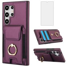 Asuwish Capa de telefone para Samsung Galaxy S24 Ultra 5G com protetor de tela de vidro temperado capa carteira e suporte de anel fino suporte de cartão acessórios de celular de couro S24Ultra 24S S