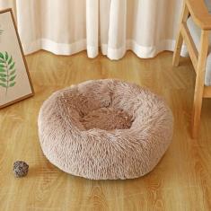 KAIJIE Cama para cães, cama calmante para gatos, travesseiro de pelúcia sintética, cama redonda de pelúcia para cães e gatos grandes, médios e pequenos, diâmetro circular de 100 cm
