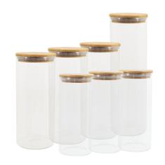 Potes de Vidro P/ Mantimentos C/ Tampa Bambu Oikos - 7 Pçs, U, NATURAL
