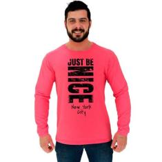 Camiseta Manga Longa Moletinho MXD Conceito Just Be Nice, EGG, Rosa
