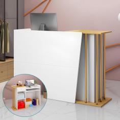 Mesa de recepção com balcão, balcão de recepção moderno com gavetas e prateleiras de armazenamento, mesa de computador de escritório com grande armário de armazenamento, para lobbies salão, sala de