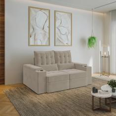 Sofá Retrátil Reclinável com Porta Copos e Usb 3 Lugares 180cm Embaúba Extra CabeCasa