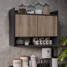 Armário de Cozinha Aéreo 70,5 cm 2P com Nicho Colin Preto/Freijó M12 -