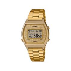 Relógio casio feminino vintage dourado gliter b640wgg-9df