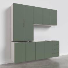 Cozinha Modulada 4 Peças sem Tampo 2 Aéreos 5 Portas e 2 Balcões Ipanema CabeCasa MadeiraMadeira Verde Folha/Branco