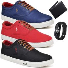 Kit 3 Tênis Casual + Relógio Digital + Carteira Conforto-Masculino