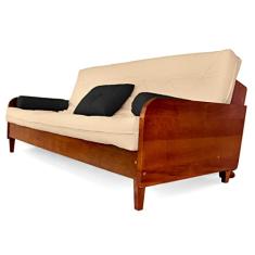 Sofá Cama Paris Acquablock Bege Madeira Maciça Cor Imbuia