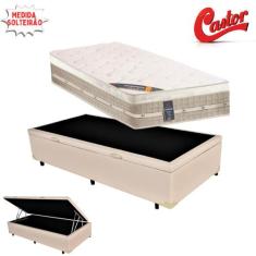 Cama Box Baú Solteiro King Sintético + Colchão Castor Premium com Euro