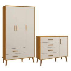 Jogo De Quarto Infantil Isis Guarda Roupa 3 Portas E Cômoda 1 Porta Areia Savana - Reller Móveis Areia Savana