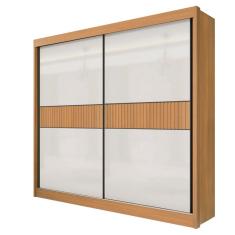Guarda Roupa Casal Cancun Ripado 2 Portas 6 Gavetas MDF Cinamomo-Off White Dedoro Móveis